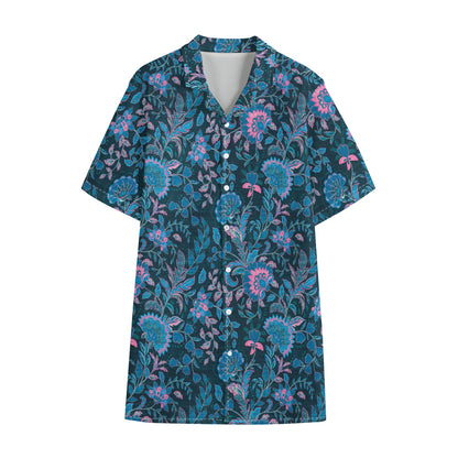 Bohemian Denim Jeans Pattern Print Cotton Hawaiian Shirt