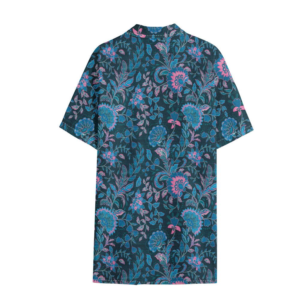 Bohemian Denim Jeans Pattern Print Cotton Hawaiian Shirt