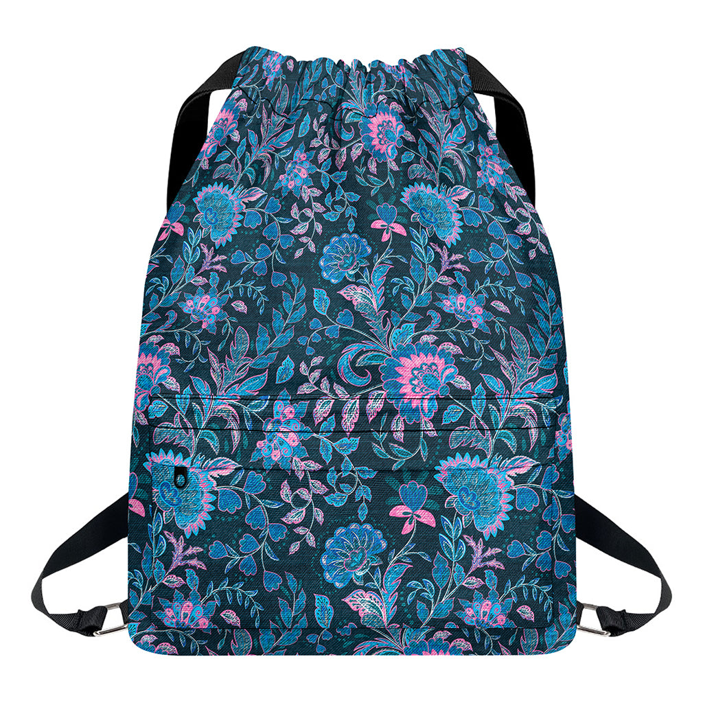 Bohemian Denim Jeans Pattern Print Drawstring Backpack