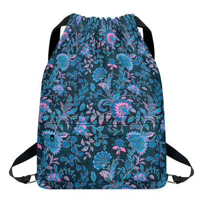 Bohemian Denim Jeans Pattern Print Drawstring Backpack