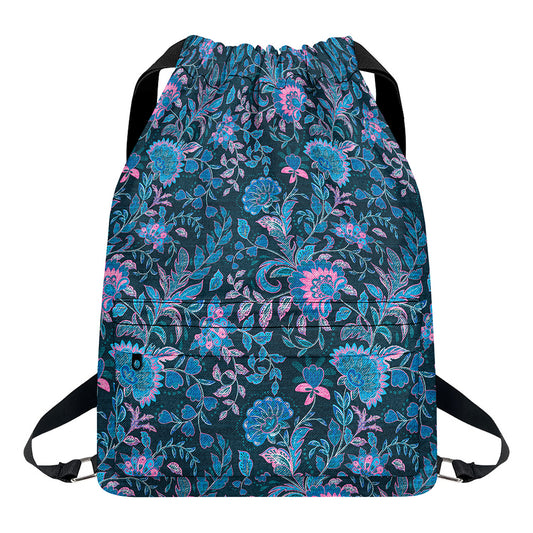 Bohemian Denim Jeans Pattern Print Drawstring Backpack