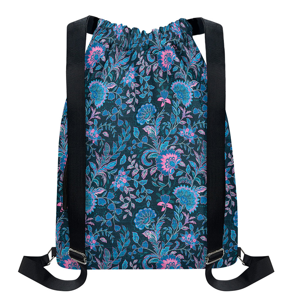 Bohemian Denim Jeans Pattern Print Drawstring Backpack
