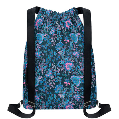 Bohemian Denim Jeans Pattern Print Drawstring Backpack