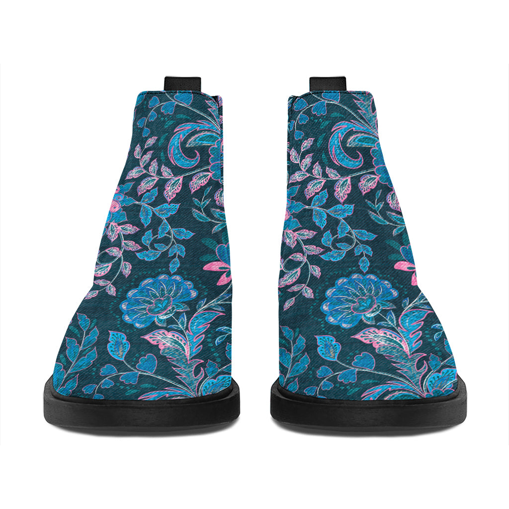 Bohemian Denim Jeans Pattern Print Flat Ankle Boots