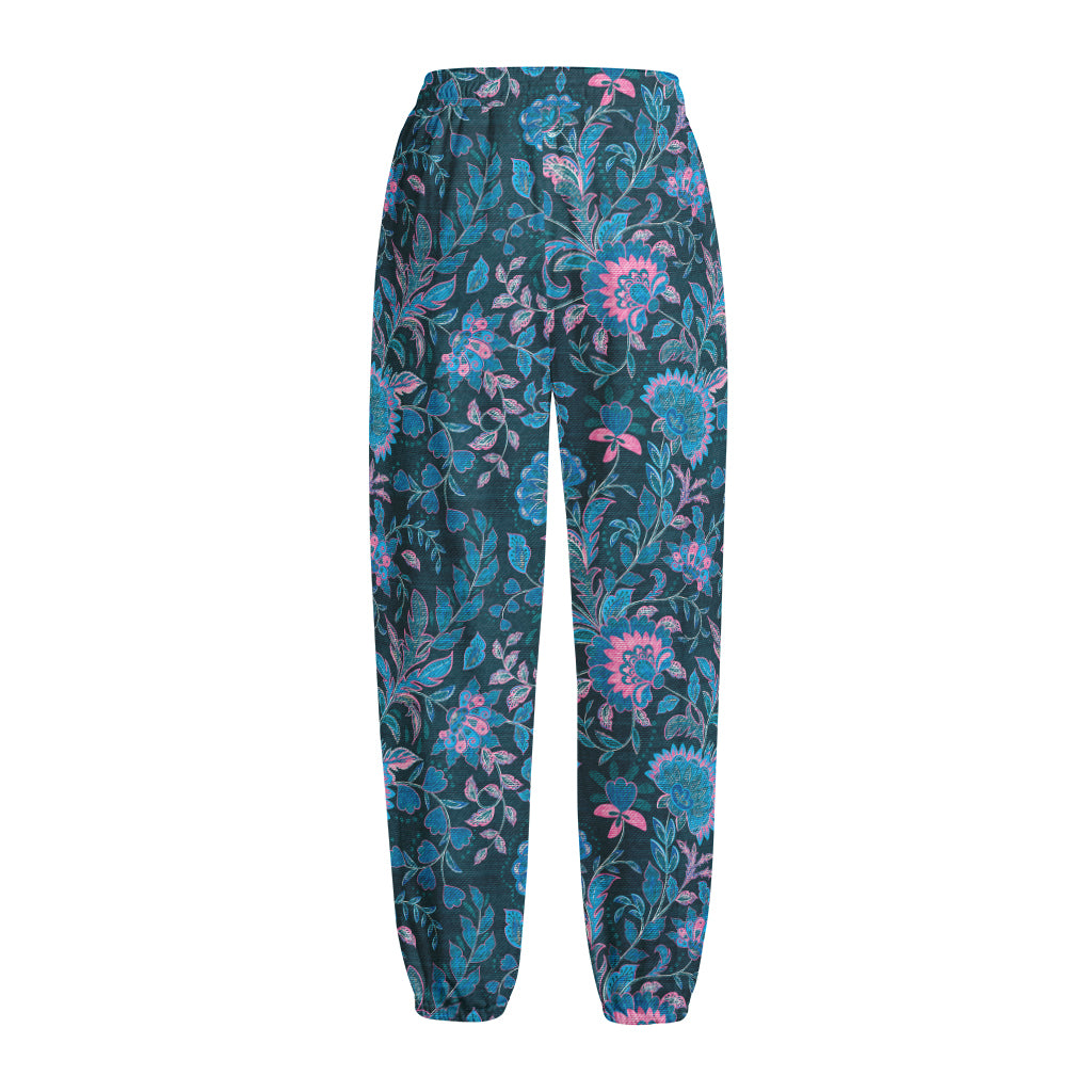 Bohemian Denim Jeans Pattern Print Fleece Lined Knit Pants