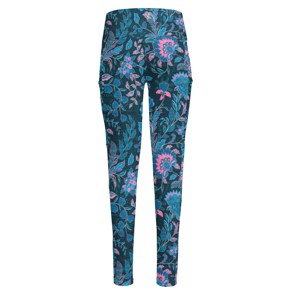 Bohemian Denim Jeans Pattern Print High-Waisted Pocket Leggings