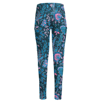 Bohemian Denim Jeans Pattern Print High-Waisted Pocket Leggings
