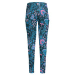 Bohemian Denim Jeans Pattern Print High-Waisted Pocket Leggings