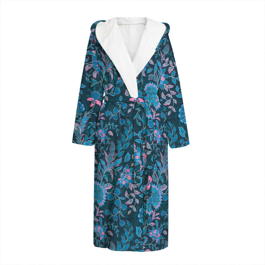 Bohemian Denim Jeans Pattern Print Hooded Bathrobe