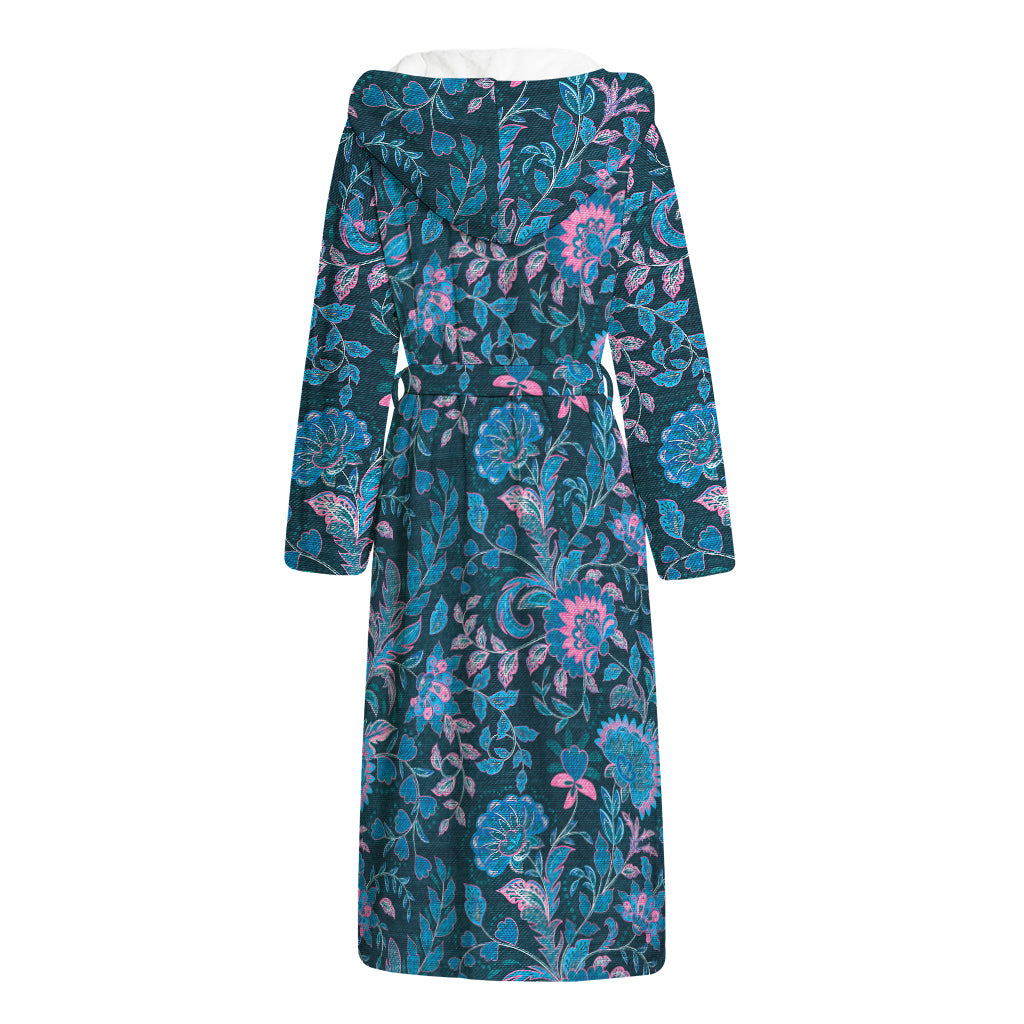 Bohemian Denim Jeans Pattern Print Hooded Bathrobe