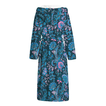 Bohemian Denim Jeans Pattern Print Hooded Bathrobe