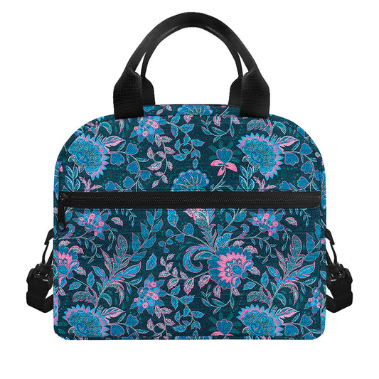 Bohemian Denim Jeans Pattern Print Insulated Lunch Bag