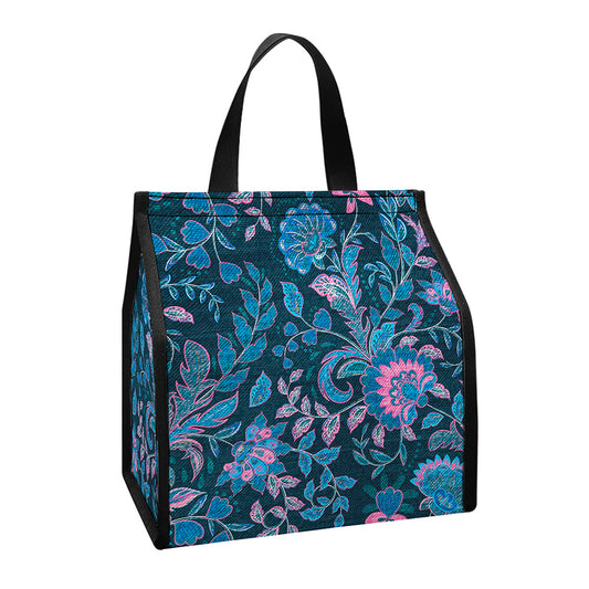 Bohemian Denim Jeans Pattern Print Insulated Lunch Tote