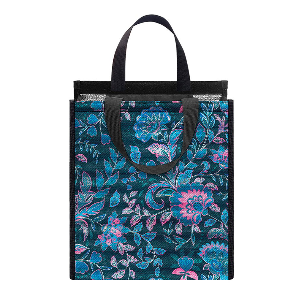 Bohemian Denim Jeans Pattern Print Insulated Lunch Tote