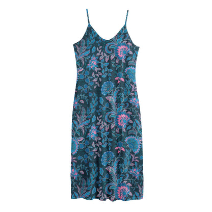 Bohemian Denim Jeans Pattern Print Jersey Midi Cami Dress