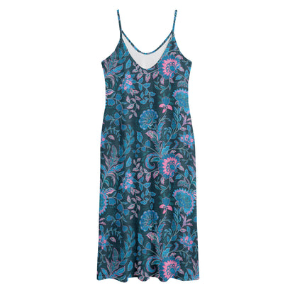 Bohemian Denim Jeans Pattern Print Jersey Midi Cami Dress