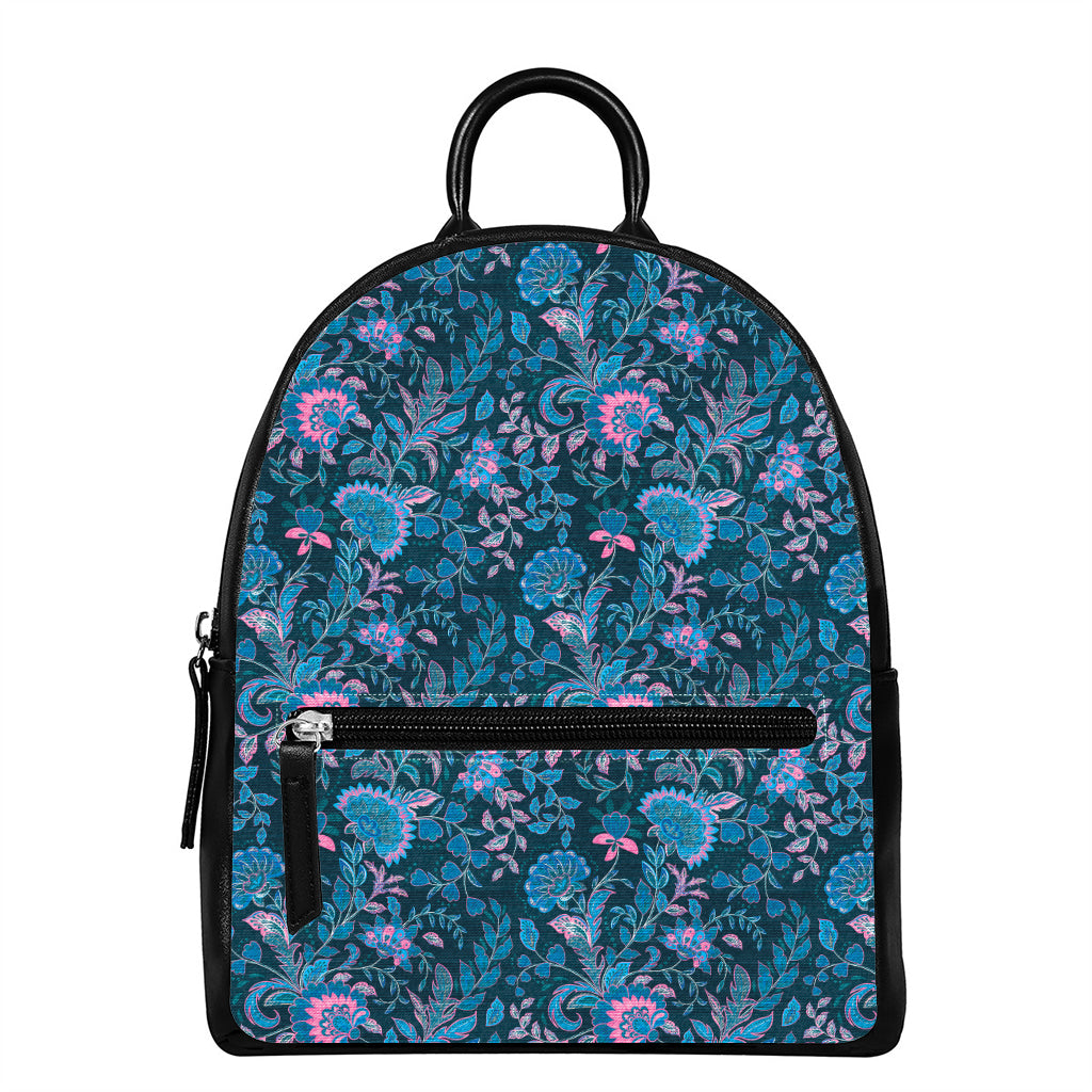 Bohemian Denim Jeans Pattern Print Leather Backpack