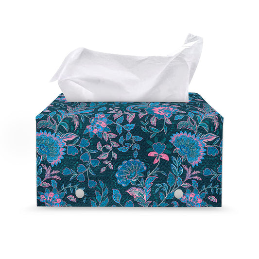Bohemian Denim Jeans Pattern Print Leather Tissue Box Cover