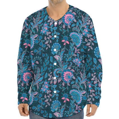Bohemian Denim Jeans Pattern Print Long Sleeve Baseball Jersey