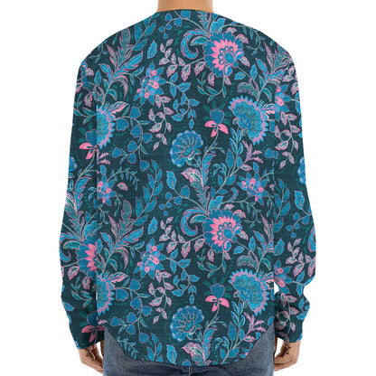 Bohemian Denim Jeans Pattern Print Long Sleeve Baseball Jersey