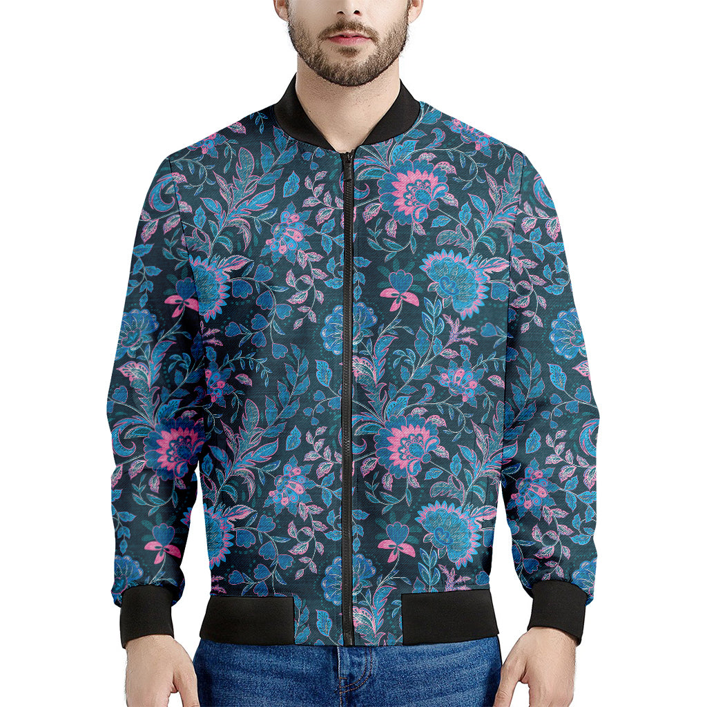 Bohemian Denim Jeans Pattern Print Men's Bomber Jacket