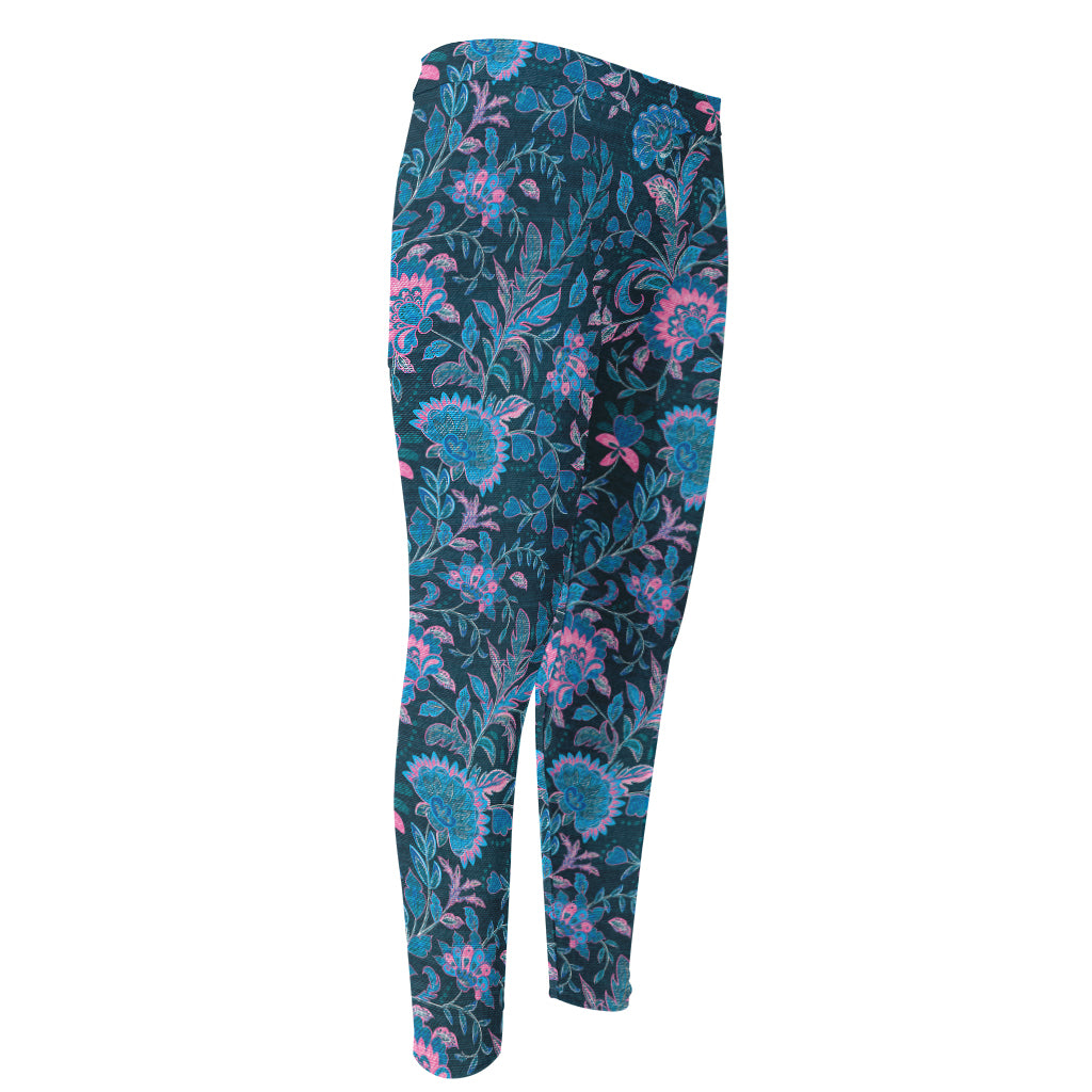 Bohemian Denim Jeans Pattern Print Men's Compression Pants