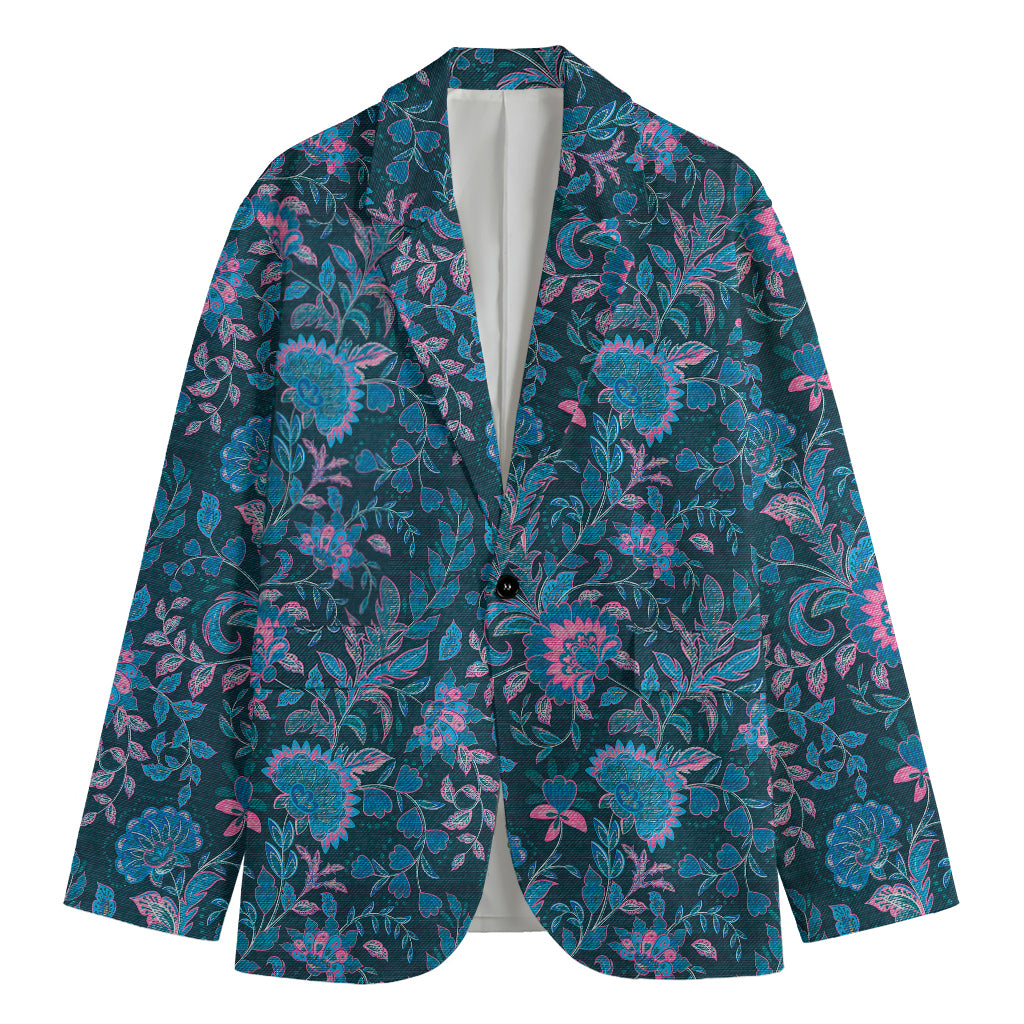 Bohemian Denim Jeans Pattern Print Men's Cotton Blazer