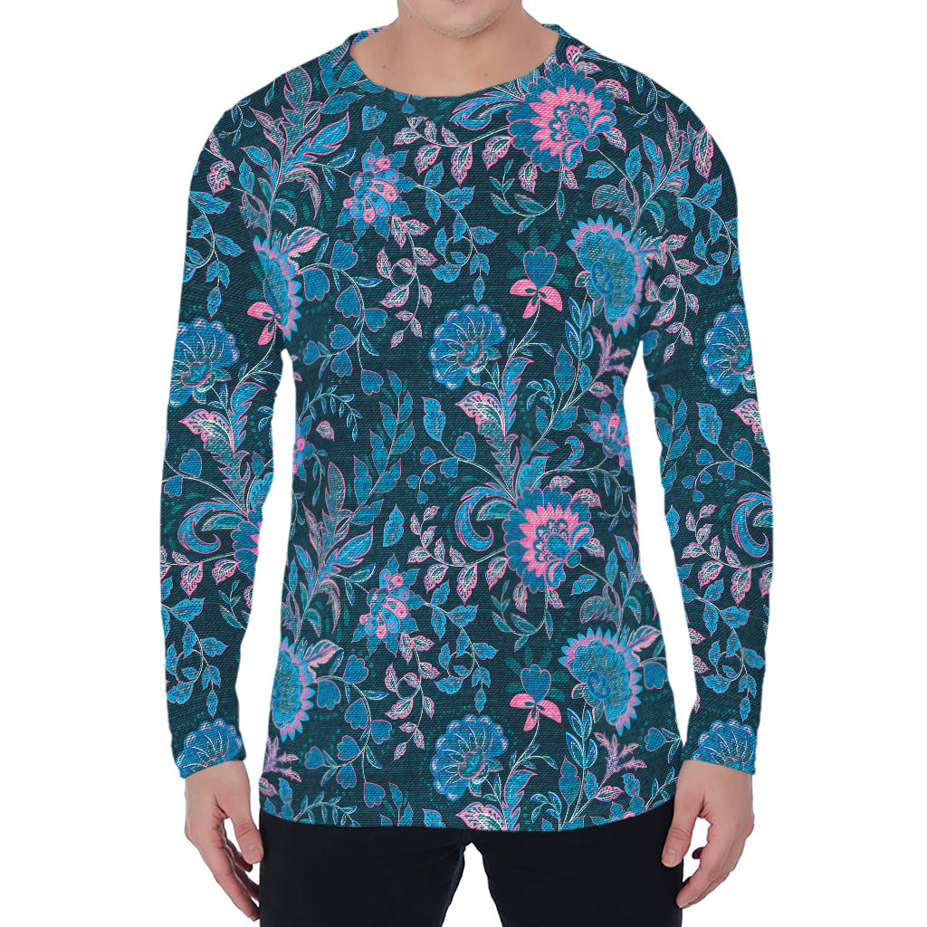 Bohemian Denim Jeans Pattern Print Men's Long Sleeve T-Shirt