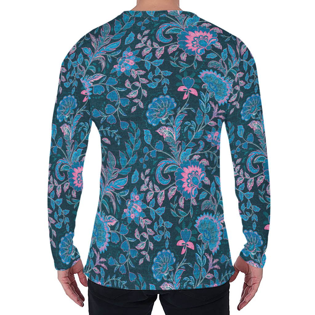 Bohemian Denim Jeans Pattern Print Men's Long Sleeve T-Shirt