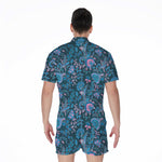 Bohemian Denim Jeans Pattern Print Men's Rompers