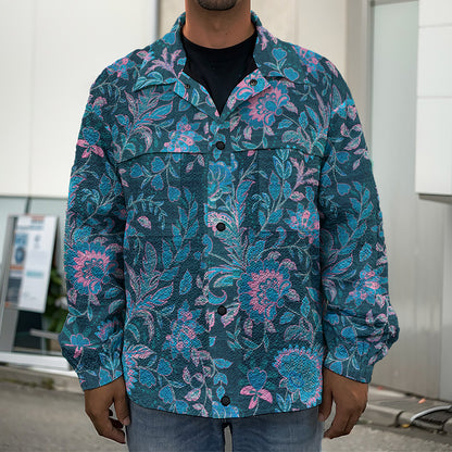 Bohemian Denim Jeans Pattern Print Men's Shirt Jacket