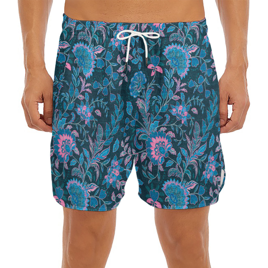 Bohemian Denim Jeans Pattern Print Men's Split Running Shorts