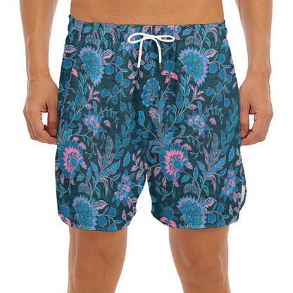 Bohemian Denim Jeans Pattern Print Men's Split Running Shorts