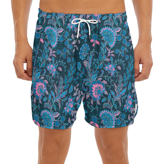 Bohemian Denim Jeans Pattern Print Men's Split Running Shorts