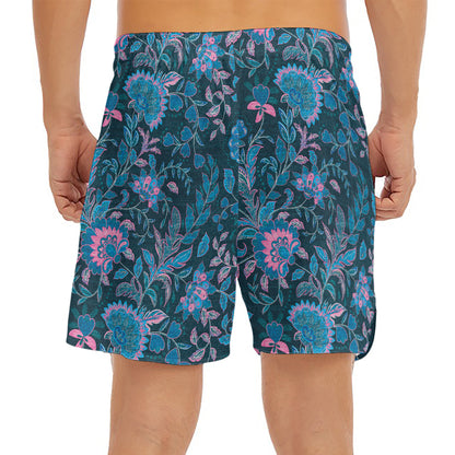 Bohemian Denim Jeans Pattern Print Men's Split Running Shorts