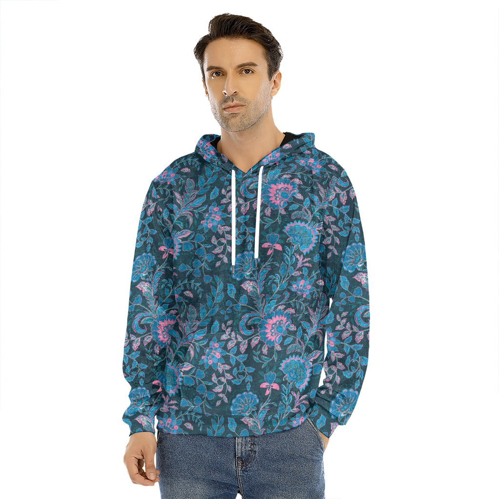 Bohemian Denim Jeans Pattern Print Men's Velvet Pullover Hoodie