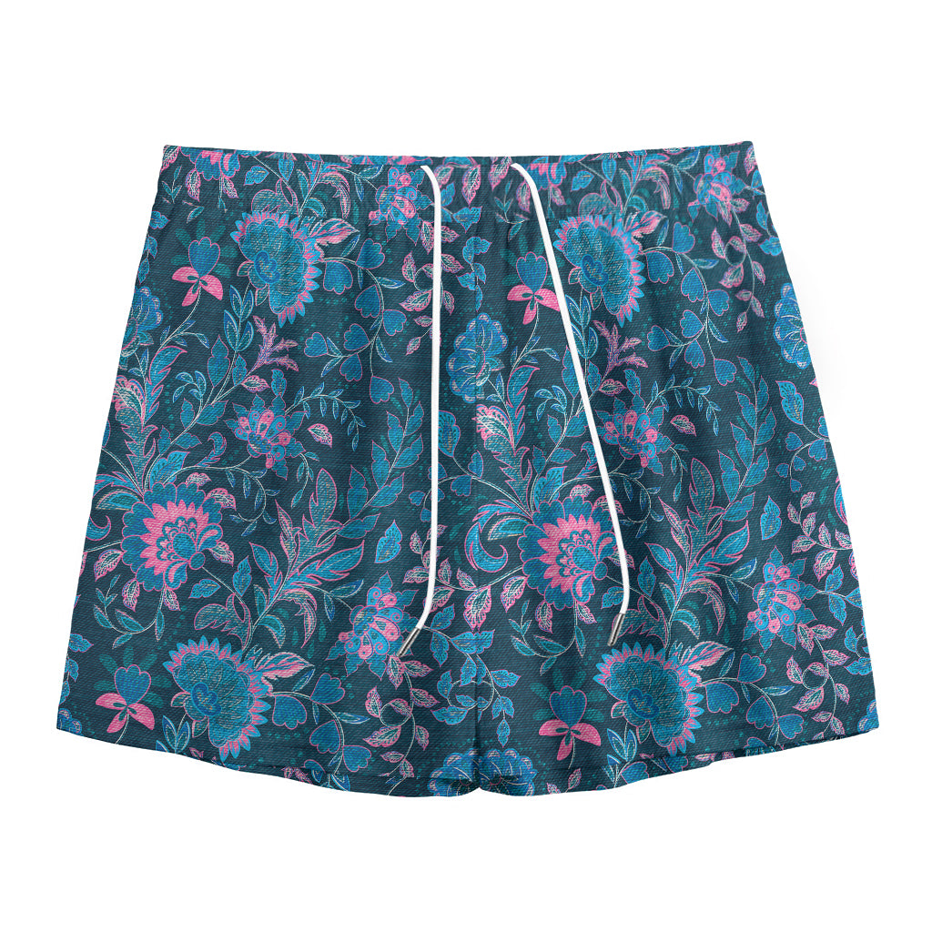 Bohemian Denim Jeans Pattern Print Mesh Shorts