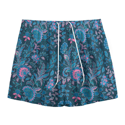 Bohemian Denim Jeans Pattern Print Mesh Shorts