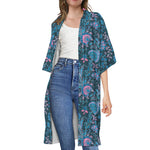 Bohemian Denim Jeans Pattern Print Open Front Beach Cover Up