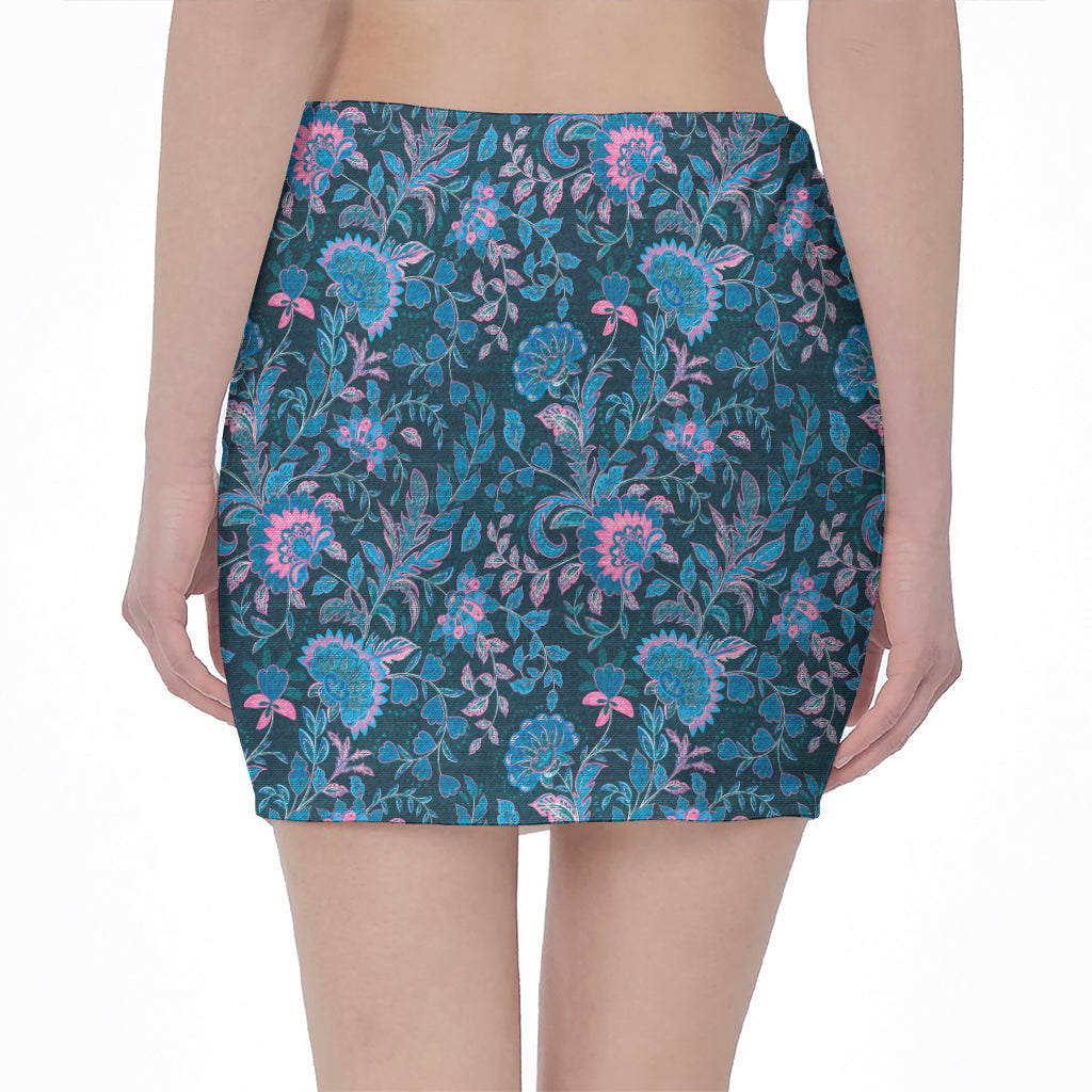 Bohemian Denim Jeans Pattern Print Pencil Mini Skirt