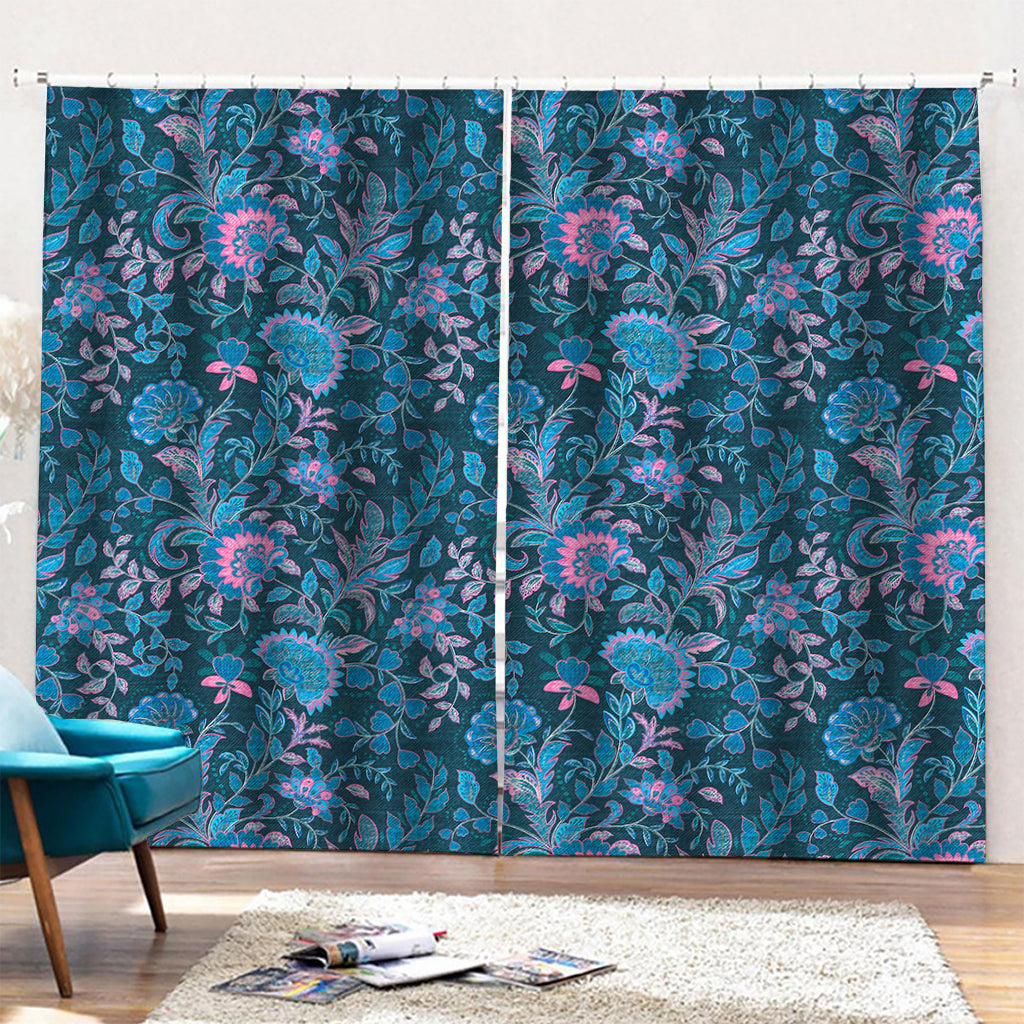 Bohemian Denim Jeans Pattern Print Pencil Pleat Curtains