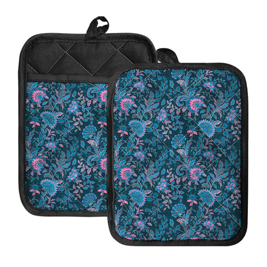 Bohemian Denim Jeans Pattern Print Pot Holders With Pocket