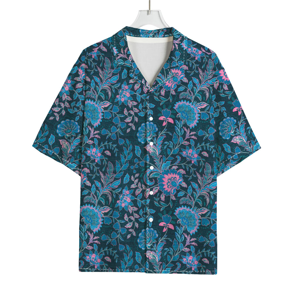 Bohemian Denim Jeans Pattern Print Rayon Hawaiian Shirt