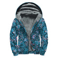 Bohemian Denim Jeans Pattern Print Sherpa Lined Zip Up Hoodie