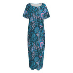 Bohemian Denim Jeans Pattern Print Short Sleeve Long Nightdress