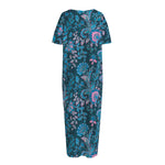 Bohemian Denim Jeans Pattern Print Short Sleeve Long Nightdress