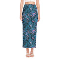 Bohemian Denim Jeans Pattern Print Side Slit Maxi Skirt