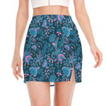 Bohemian Denim Jeans Pattern Print Side Slit Mini Skirt