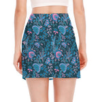 Bohemian Denim Jeans Pattern Print Side Slit Mini Skirt