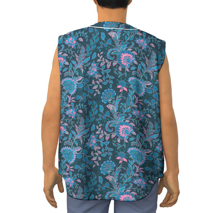 Bohemian Denim Jeans Pattern Print Sleeveless Baseball Jersey
